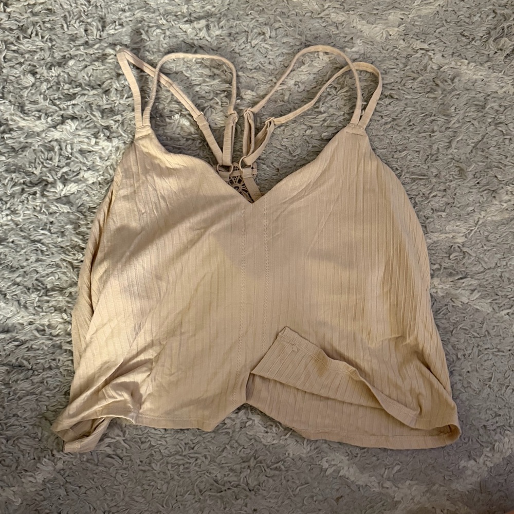 aerie Ribbed Double-Strap V-Neck Camisole in Light Beige